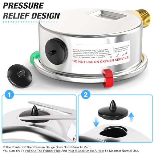 MEANLIN MEASURE 0~300Psi Stainless Steel Liquid Filled Pressure Gauge 1/4" NPT 2.5" FACE DIAL Silicone Oil Filled, WOG Water Oil Air Lower Mount (with 2PCS Snaps) - size: 0-300Psi