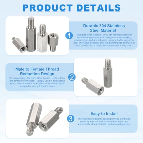 PATIKIL Standoff Screws, 4pcs M5x8mm Male to M6x10mm Female 304 Stainless Steel Thread Reducing Hex Standoff Spacer Screw Nuts Thread Adapters Reducer for PCB Motherboard - size: M5x8mm Male to M6x10mm Female