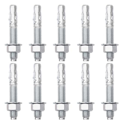 5/8" x 4‑1/4" Concrete Anchors Wedge Anchor, Carbon Steel,10 Pcs - size: 5/8"x4-1/4"