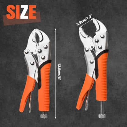 5" Curved Jaw Locking Pliers, Mini Vice Grip Pliers, Forged Carbon Steel, Anti-Slip TPR Handle, Quick Release, Locking Adjustable Vise Grip for Clamping Twisting Welding Automotive Workshop - style: 5" Curved Jaw