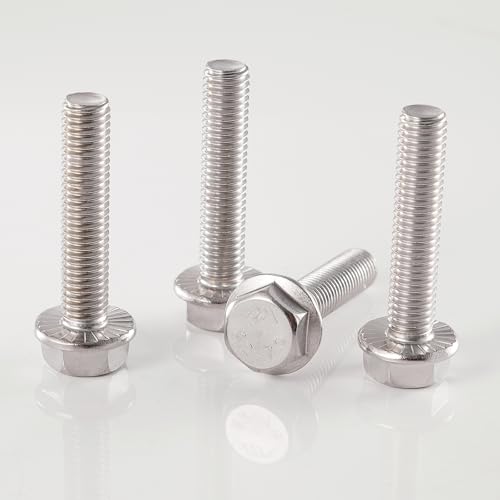 M8x1.25 x 60mm Flanged Hex Head Bolts, 304 Stainless Steel (A2-70), Bright Finish, Fully Threaded, Hexagon Head Flange Bolts, Quantity 10 - size: 60mm(10PCS)