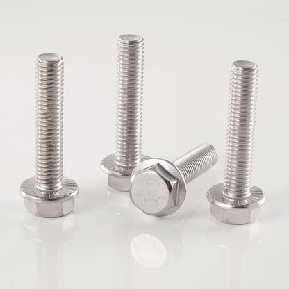 M8x1.25 x 60mm Flanged Hex Head Bolts, 304 Stainless Steel (A2-70), Bright Finish, Fully Threaded, Hexagon Head Flange Bolts, Quantity 10 - size: 60mm(10PCS)