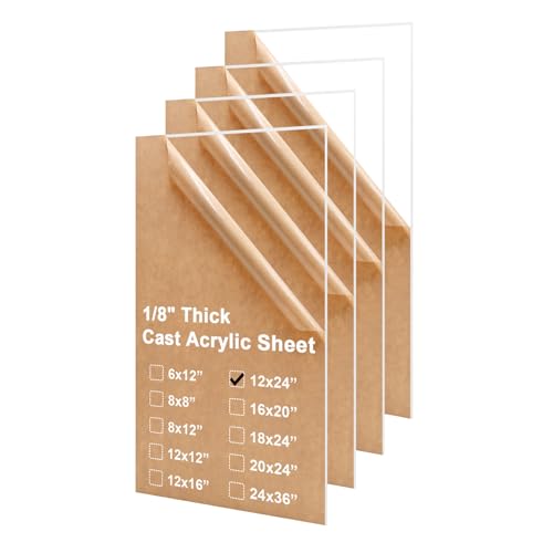 KINLINK 12x24 Plexiglass Sheets 1/8 inch Thick, 3mm Clear Cast Acrylic Sheet, Plastic Board for DIY Project, Craft, Window Glass, Table Top, Picture Frame, Acrylic Sign and Wedding Invitation 4 Pack - color: Clear, size: 12x24