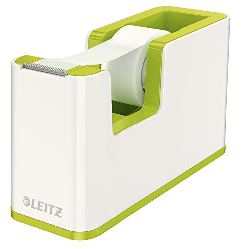 Leitz 53641064 Tape Dispenser, Heavy Base with Tape, Wow Range, White/Metallic Green - color: Metallic Green