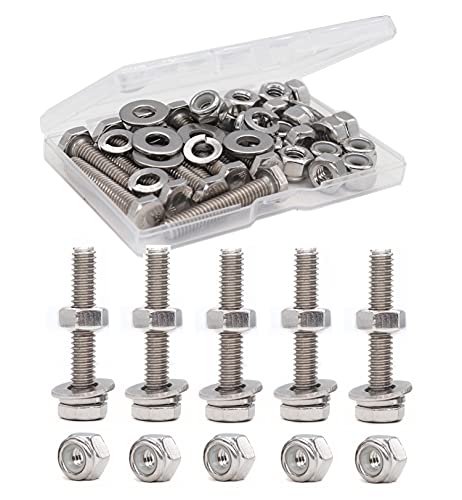 1/4-20 x 1 Hex Bolts Screws, with 1/4-20 Nylon Inserted Lock Nuts / 1/4 Washers / 1/4-20 Hex Nuts, 304 Stainless Steel /A2-70, Silver Tone, 50pcs - size: 1/4-20" x 1" (10-Pack)