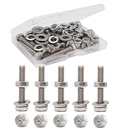 1/4-20 x 1 Hex Bolts Screws, with 1/4-20 Nylon Inserted Lock Nuts / 1/4 Washers / 1/4-20 Hex Nuts, 304 Stainless Steel /A2-70, Silver Tone, 50pcs - size: 1/4-20" x 1" (10-Pack)