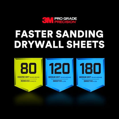 3M Pro Grade Precision Faster Sanding Sheets, NO-Slip Grip Backing, Assorted Grits 80/120/180, 9" x 11", 3 Sheets Each, 9 Total - style: Assorted Grits 80/120/180, 3 Sheets Each, 9" x 11"