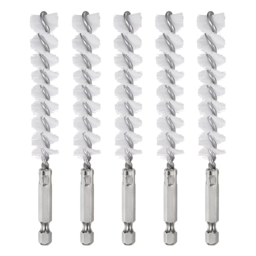 HARFINGTON 5Pcs Nylon Bore Brush 14mm Dia Cleaning Twisted Wire Brush Tube Pipe Cleaner with Handle 1/4 Inch Hex Shank for Tubes, Ports, Bearings - size: 14mm