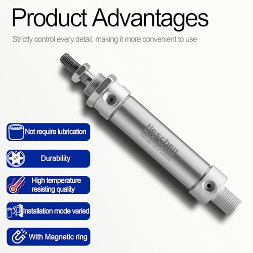 Heschen Stainless Steel Mini Pneumatic Air Cylinder MA 25×50 Bore 25mm Stroke 50mm Single Rod Double Acting