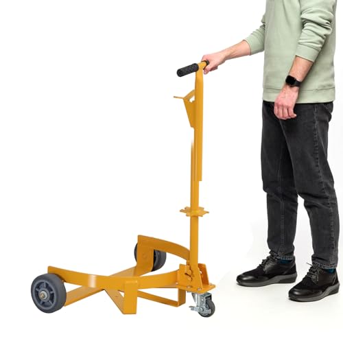 55 Gallon Drum Dolly, 1200lbs Capacity Oil Drum Caddy, Low Profile Barrel Dolly Cart with Adjustable Handle for Workshop Factory Warehouse