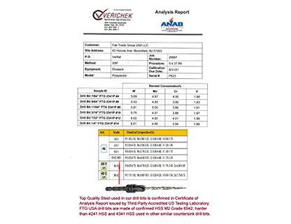 FTG USA 6 Pc Wood Countersink Set #4#6#8#10#12#14 w/ 2 Depth Stop Collars - size: #4#6#8#10#12#14, style: with Depth Stop