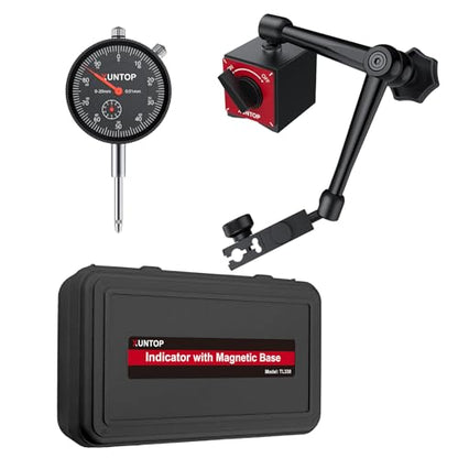 XUNTOP Dial Indicator with 176lbs/80kg Magnetic Base,1inch/0.001inch Imperial Dial Test Gauge Set with Storage Case for Lathe,3D Printer,CNC,Car,Workshop