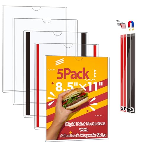 Magnetic Sign Holder 8.5 x 11, 5 Pack Magnetic Paper Holder for Wall