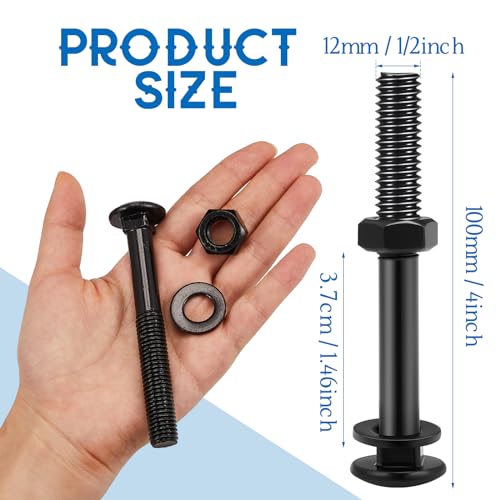 Zonon 12 Sets Carriage Bolt, Black, 1/2 x 4 Inch - color: Black, size: 1/2 x 4 Inch