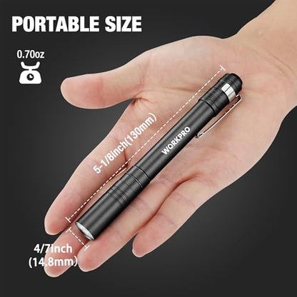 WORKPRO LED Pen Light, Aluminum Pen Flashlight, Pocket Flashlight with Clip - color: Black
