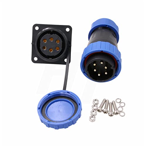 TY28 6 Pin 25A Screw Crimp Waterproof Connector Male Female Plug Socket Bulkhead Quick-Disconnect for Outdoor Electrical Power Device - color: Screw Mount, size: 6 Pin 25A