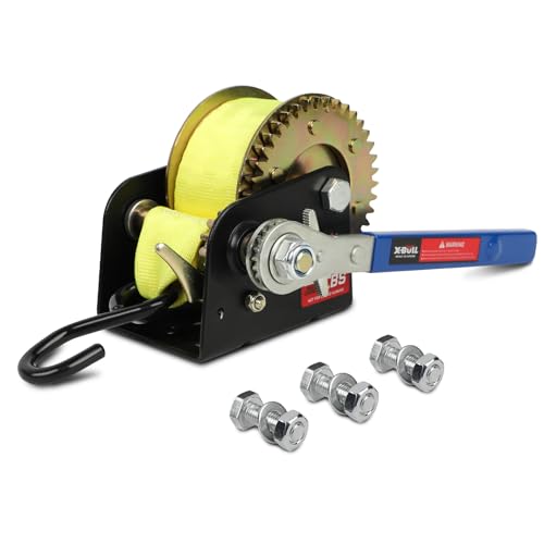 X-BULL 800 lb Hand Winch – Heavy-Duty Manual Crank Winch with 20 ft Nylon Strap, 3:1 Gear Ratio, Professional Ratchet Handle & Corrosion-Resistant Build for Trailers, Trucks & ATVs - size: 800 LBS