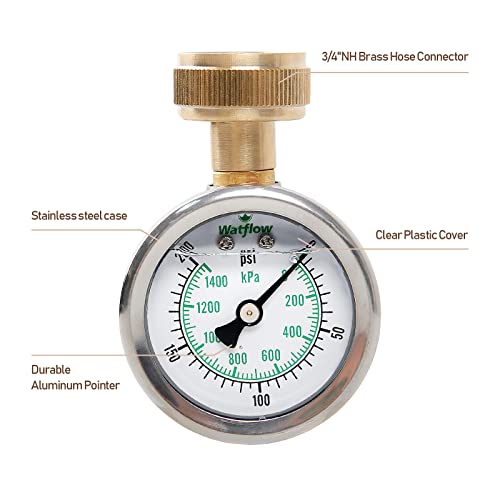 2" Glycerin Filled Stainless Steel Water Pressure Test Gauge, Garden Hose Pressure Gauge, House Water Pressure Gauge, 3/4" Female Hose Thread, 0-200 psi/kpa - size: 2" Stainless Steel Lower