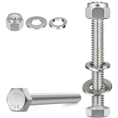 (8 Sets) 1/4-20 x 5 Hex Head Screw Bolt,Lock Nuts,Flat & Lock Washers Kits,304 Stainless Steel 18-8,Fully Threaded - size: 1/4-20 x 5"