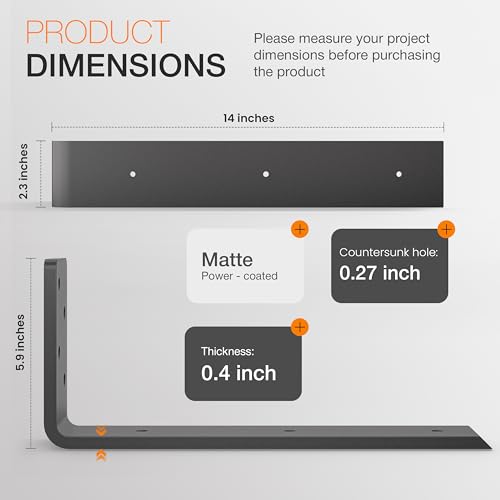 BATODA 14” Countertop Support Steel Brackets (2 PCS), Heavy Duty L Bracket - size: 14 Inch