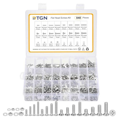DTGN M2-M5 Phillips Flat Head Bolts Nuts Washers Assortment Kit 304 840pcs - size: M2M3M4M5