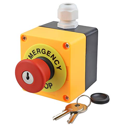 1NC 22mm Red Mushroom Emergency Stop Push Button Switch Key Reset AC 660V 10A Switch Station Box