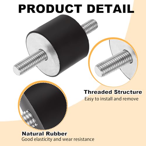 ABuff 8 Pack M10 Rubber Isolator Mounts Double Studs Shock Absorber Anti Vibration Isolator Mounts, 40x30mm Cylindrical Vibration Generator Isolation Mount for Air Compressors Garage Motor Engines
