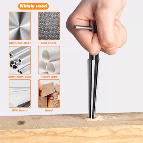 EMVANV 2Pcs Bridge Pin Hole Reamer, 3-13mm(1/8''-1/2'') & 5-16mm(½-5/8") T Handle Taper Reamer Set, 6 Fluted Chamfer Reaming Tool, Bridge Pin Hole Handle Tapered Reamers(Black Silver)