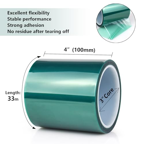 BOMEI PACK High Temp Tape, High Temperature Masking Tape, 4 inches x 108 Feet, Heat Resistant, Epoxy Release Tape, Ideal for Painting, Powder Coating, Circuit Boards - size: 4'' x 108ft