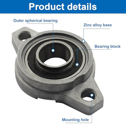 2Pcs Pillow Block Bearing, KFL002 15mm/0.59" Mounted Zinc Alloy Self Aligning Pillow Block Flange Bearing - style: 15mm/0.59"