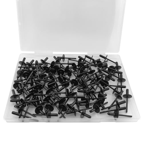 ALLCLEAN 110pcs All Black Large Flange Rivets,3/16 * 1/2" Open End Aluminum Blind Rivets,4.8 * 12 Pop Blind Rivet - color: ALL Black, size: 3/16"*1/2"