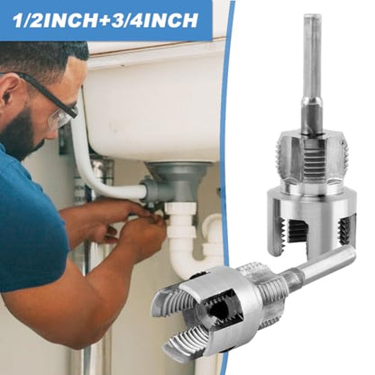 PVC Pipe Threading Tool, 1/2" & 3/4" NPT Threader Internal External Die