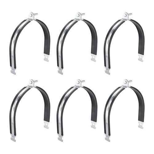 HARFINGTON 6pcs Rubber Cushion Strut Clamp 7-7/8" Universal Carbon Steel Strut Clamps with Bolt and Nut for Copper PEX Pipes CVPC Tubing, Silver Black - size: 7-7/8"