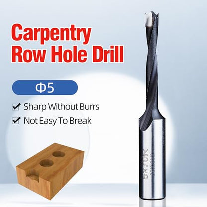 HUHAO 5mm Carbide Tipped Brad Point Boring Bit, Right Hand Dowel Drill Bits - size: 5mm Dia x 70mm Long x 10mm Shank R