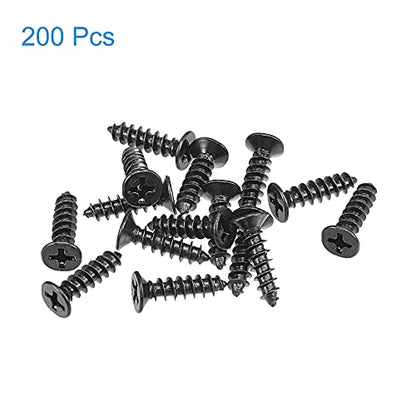uxcell M4 x 16mm Wood Screws Phillips Flat Head Carbon Steel Self Tapping Screws Black 200pcs - size: M4 x 16mm