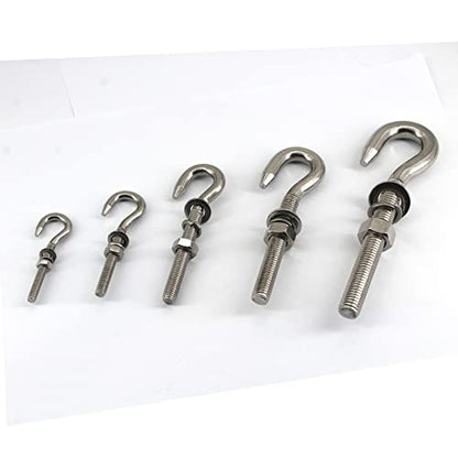 12Pcs M6 Stainless Steel Eye Bolt with Nut and Washers Long Shank Threaded Rod Round Hook Eyelet Bolt Screw - size: M6