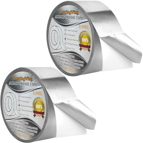 2PCS Premium Aluminum Foil Duct Tape, Silver Metal HVAC Tapes (2" x65Feet,3.9mil) with Adhesive Backing, High Temperature Heavy Duty Insulation Tape for Air Ductwork, Dryer Vents, Sealing & Patching - size: 2 inch x 130 FT