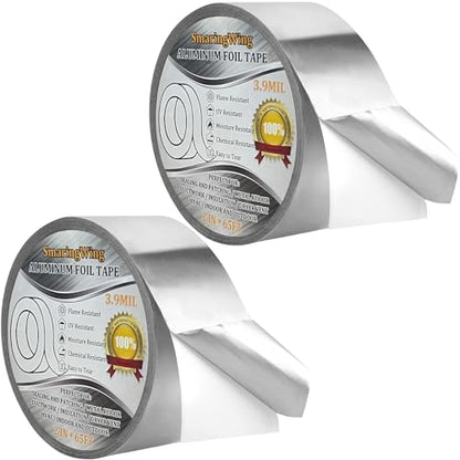 2PCS Premium Aluminum Foil Duct Tape, Silver Metal HVAC Tapes (2" x65Feet,3.9mil) with Adhesive Backing, High Temperature Heavy Duty Insulation Tape for Air Ductwork, Dryer Vents, Sealing & Patching - size: 2 inch x 130 FT