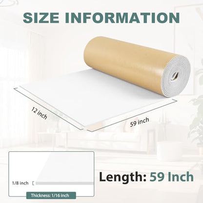 FONUNO Neoprene Foam Padding with Adhesive Closed Cell Foam, White - color: White, size: 12" Wide x 59" Long x 1/8" Thick
