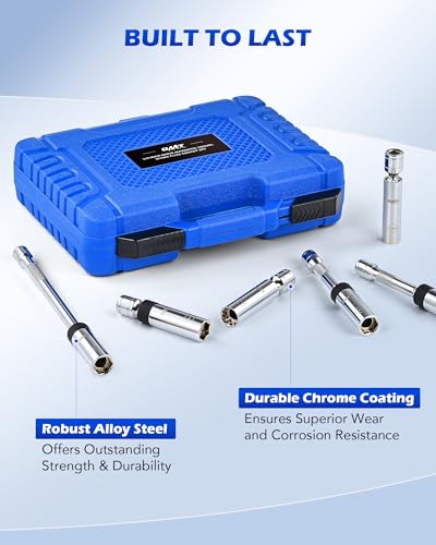 OMT 6pc 3/8" Drive Spark Plug Socket Set with Swivel and Thin Wall - size: 6pc Standard Set