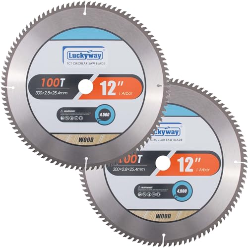 Luckyway 12 Inch Miter Saw Blade 100T, 1" Arbor for Wood Cutting 2-Pack - size: 12" / 100T(2-PACK), style: 12 Inch