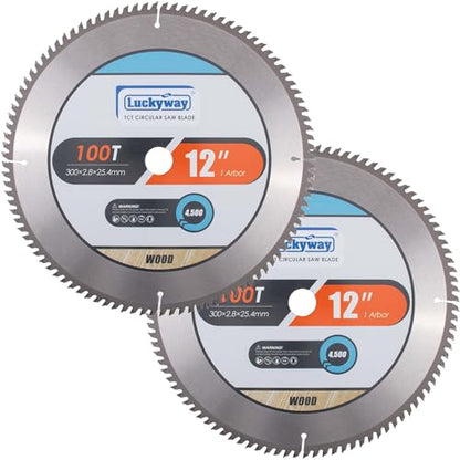 Luckyway 12 Inch Miter Saw Blade 100T, 1" Arbor for Wood Cutting 2-Pack - size: 12" / 100T(2-PACK), style: 12 Inch