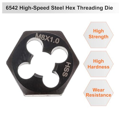 HARFINGTON Hex Threading Die M8 x 1 Metric Thread Right Hand High Speed - size: M8 x 1