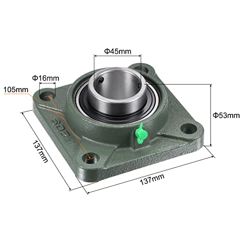 uxcell UCF209 Flange Block Bearings 45mm Bore Cast Iron Bearing Unit Set Screw Lock - size: 45mm