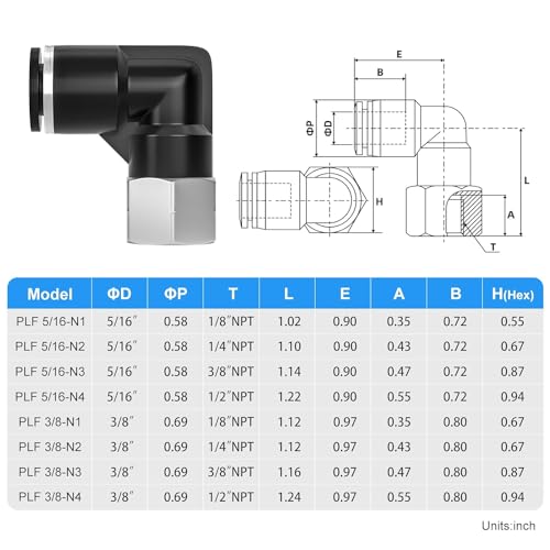 TAILONZ PNEUMATIC Female Elbow 5/16 Inch Tube OD x 1/4 Inch NPT Thread 90 Push to Connect Fittings PLF-5/16-N2 (Pack of 10) - size: 5/16''OD 1/4''FNPT