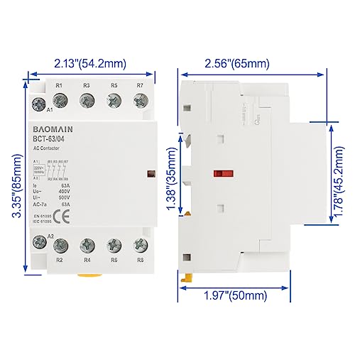 BAOMAIN 220V AC 4-Pole 63A Modular Contactor, 4NC, DIN Rail Mount
