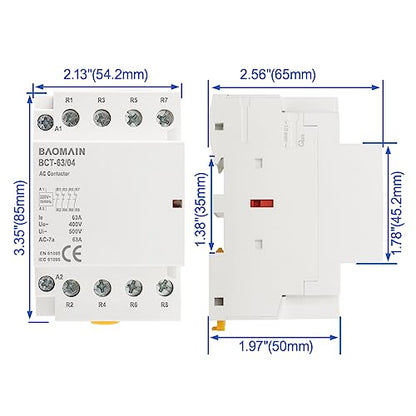BAOMAIN 220V AC 4-Pole 63A Modular Contactor, 4NC, DIN Rail Mount
