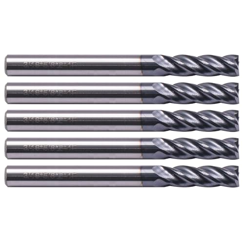 4 Flute Solid Carbide Square End Mill Set(5Pcs, 3/16"), AlTiN Coated - size: 3/16 in