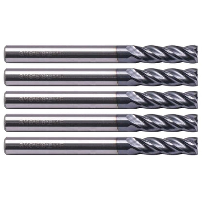 4 Flute Solid Carbide Square End Mill Set(5Pcs, 3/16"), AlTiN Coated - size: 3/16 in