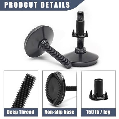 Black M10 Fixed Leveling Feet 8 Pack T-Nuts Wrench Incl - size: M10*50mm, 8Pcs